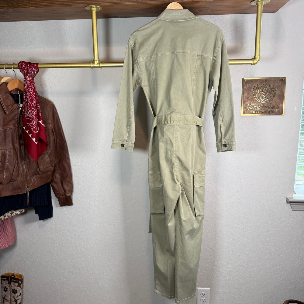 FRAME Washed Olive Green Utility Cargo Belted Jumpsuit BJMP999‎ Womens XS - Picture 10 of 10